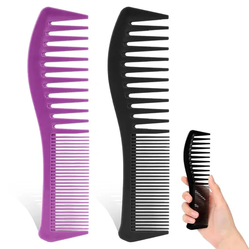 Plastic Comb All-Purpose Hair Grooming Set - 2 Pack Double-Sided Barber Combs, 7.1 inch Plastic for Men & Women - Wide & Fine Tooth for Professional Hairstyling (Purple,Black)