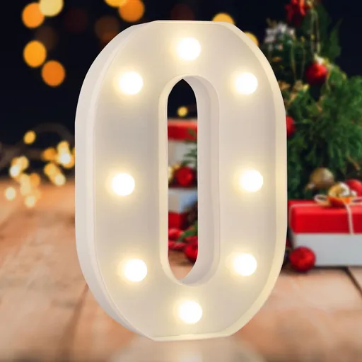 Sign letter O, warm white, 26 letters, 10 numbers, heart and & symbol; for birthday, party, Christmas, home, bar, wedding decoration; DIY word combinations; wall & tabletop display; battery operated.