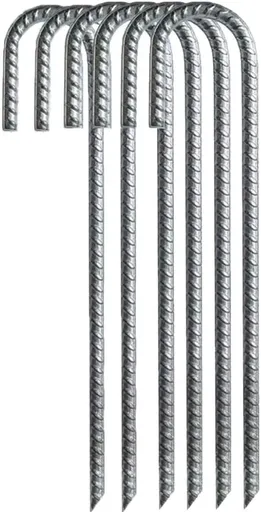Ground Rebar Stakes Heavy Duty Steel Staples Anchors Garden Stake Pegs for Camping Tents Trampoline 12 inch, 6pack