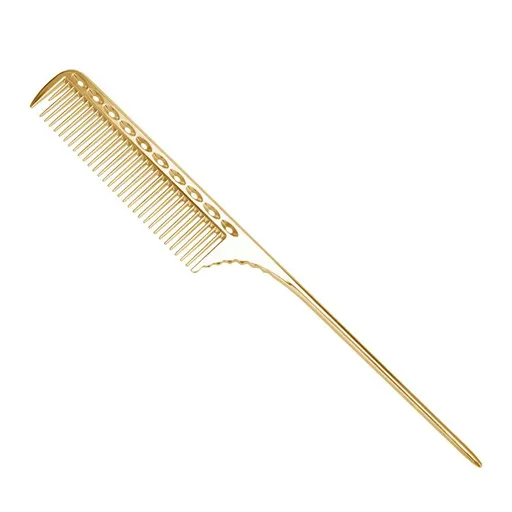 Styling Comb, Salon Rat Tail Hair Comb Men Women Styling Comb Professional Barber Aluminum Metal Comb (Gold)