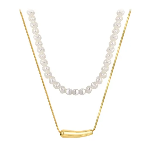 Gold Layered Pearl Necklaces for Women Trendy Stainless Steel Gold Choker Pearl Pendant Necklace for Girls Fashion Jewelry Gifts