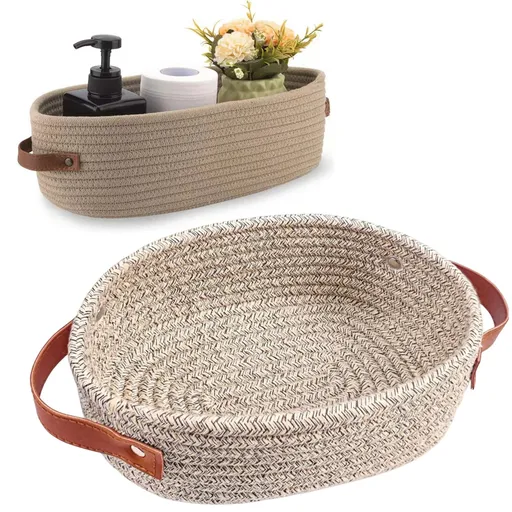 1 Piece Small Cat Ears Toy Organizer, Woven Cotton Rope Basket, Decorative Nursery Bins & Boxes Gift Basket Empty for Pet, Khaki, 33 x 15 x 10.2 cm