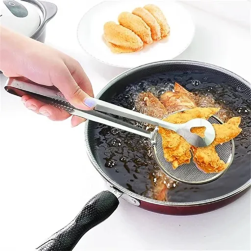 2-in-1 Stainless Steel Filter Spoon with Clip Food Kitchen Oil-Frying Multi-Functional BBQ Filter Clamp Kitchen Tools (2pcs)