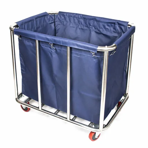 Commercial Laundry Trolley 90x65x80cm Large Capacity Linen Cart with 2 Swivel & 2 Fixed Wheels Navy