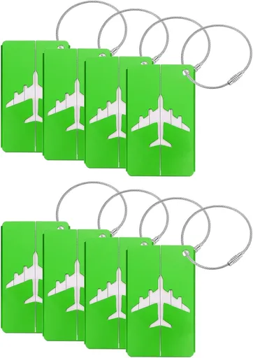 Travel Luggage Tags for Suitcases, 8Pcs Aluminum Metal Luggage Tags with Strap, Privacy Protection Bag Tags for Travel Luggage Baggage Identifier (Green)