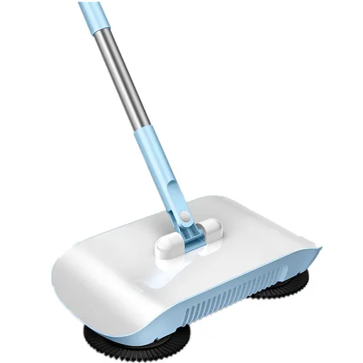 2-in-1 Manual Push Sweeper & Mop with Two Original Clothes - Handheld Floor Cleaner with Sealed Dustbin - Lightweight Cordless Design for Hardwood, Tile, and Marble Floors - Blue
