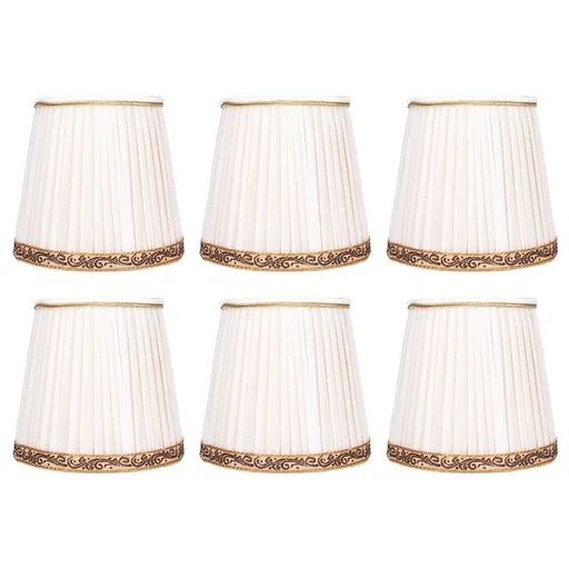 6Pcs Fabric Mesh Lamp Shade Clip On Lampshade Beige Golden Edge Style for E14 Chandelier Ceiling Lamp