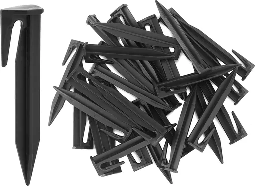 Plastic Boundary Wire Stakes, 200 Pcs, 3.35in, Black, Bayonet Tip, Garden Edging, Lawn Nails, Wire Pegs, Landscape Anchoring Spikes, Pet Fence, Mower Compatible