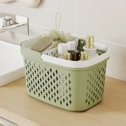 Portable Shower Caddy Basket - Water-Resistant Bath Organizer with Drain Holes | PP Plastic Dorm Essential with Handles for Toiletries & Cosmetics Storage 7.5×10.4×6.6 in C