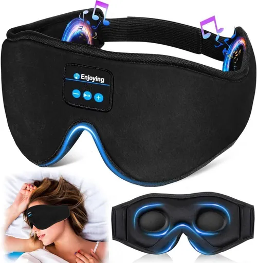 Bluetooth Sleep Headphones in Headband with Eye Mask, Wireless Stereo Music for Sleep and Relaxation, Black