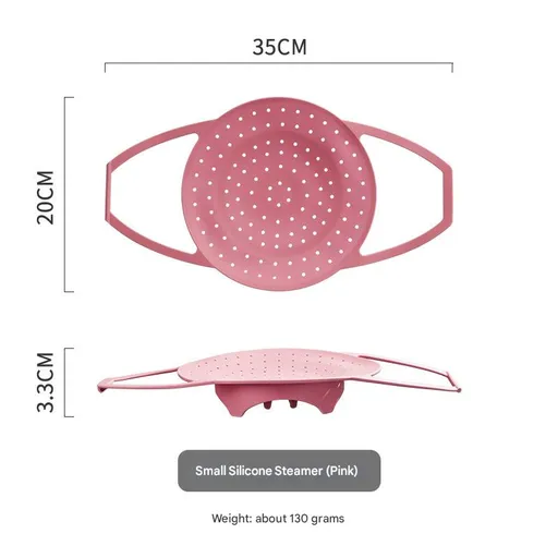 Small Pink Flexible Silicone Steamer Basket with Heat-Resistant Handles - Food-Grade Vegetable Steamer Insert for Pots & Pans
