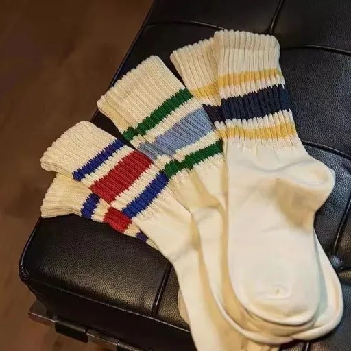 3 PAIRS Novelty Socks For Women Striped Retro Crew Socks Sporty Calf Socks Casual Cotton Socks Women