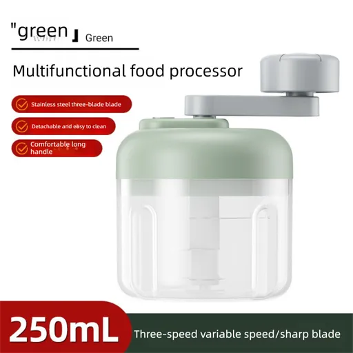 Manual Garlic Chopper & Food Processor 250ml Portable 3-Speed Hand-Crank Mincer – Green Large Capacity Edition
