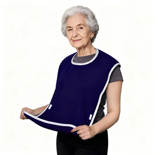 Dark Blue Anti-Stain Feeding Apron with Pocket – Adjustable Care Bib for Elderly & Disabled Adults (2-Pack)
