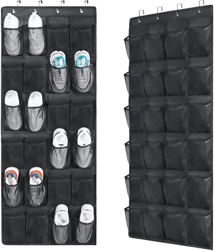 2-Piece Hanging Shoe Bag - Behind the Door Shoe Hanging Holder Rack - Shoe Rack - Shoe Organizer - Shoe Bag - with 48 Large Mesh Pockets - Clear Fabric Shoe Hanger Storage Organizer Bag - Hanging Organizer - Shoe Organizer