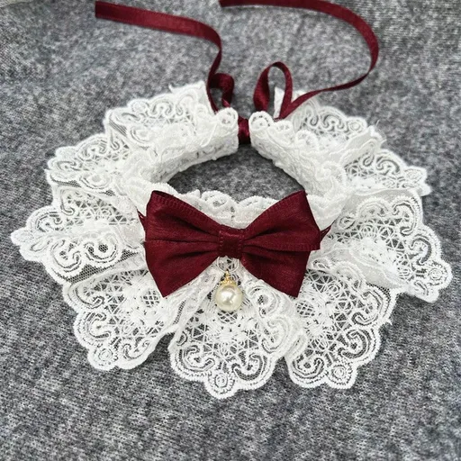 Dog Cat Bib Scarf Bow Tie Pet Accessories Green Burgundy M lace length 25cm, strap length 60cm