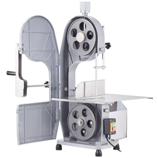 Commercial Electric Meat Bandsaw, 1500W Stainless Steel Countertop Bone Sawing Machine, Workbeach 19.3" x 15", 0.16-7.9 Inch Cutting Thickness, Frozen Meat Cutter with 6 Blades for Rib Pork Beef