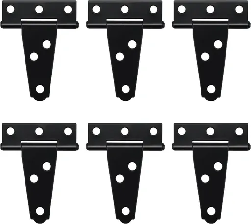 Heavy Duty T Hinge, 6 pcs, 2 Inch, Black, Powder Coated Metal Alloy