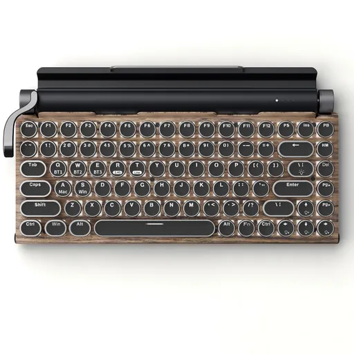 83 Keys Retro Punk Typewriter Mechanical Keyboard, Dual-Mode Bluetooth Hot Swappable Clicky Blue Switch, Wood Grain Shell With White Backlight, Custom Typing Accessory, Christmas Halloween Tech Enthusiast Gift