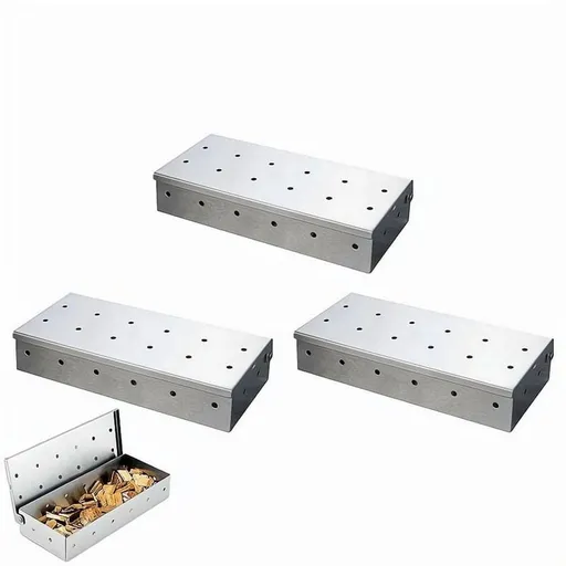 BBQ Smoker Box For Smoking, Stainless Steel BBQ Meat Grilling Box for Wood Chips, for Gas, Electric & Charcoal Grills, Outdoor Accessories (3 PCS)