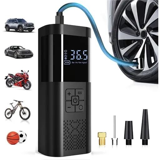 Black Portable Car Tire Inflator 150PSI Inflator Digital Tire Pressure Gauge LED