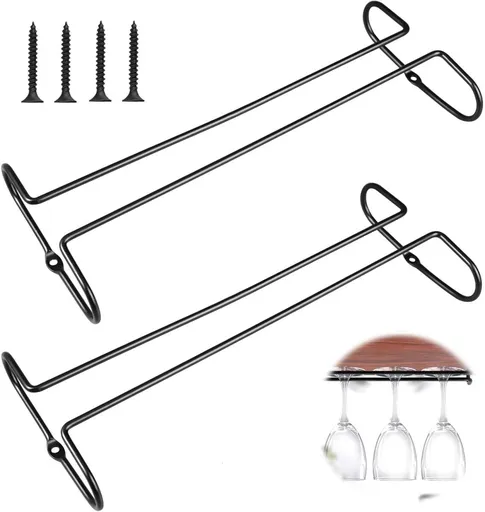 2 pieces - Wine glass holder - Glass hooks for shelf - Iron glass holder for glasses - Wall display holder - Hanging glass holders - Metal hanging glass holder - Display rack - hooks - for bars, wine cabinets, cupboards, restaurants - 26*11.5 cm - bl