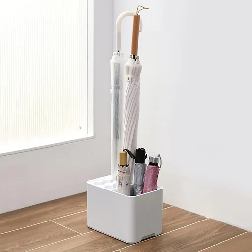 10 Hole Umbrella Rack Stand Holder with Drip Tray Space Saver Organizer Fits Entryway Corner Home Office Decor, Hold 10 (White)