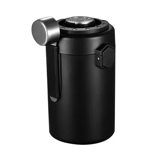 Airtight Coffee Canister with Humidity Gauge Date Record Disk One Way Exhaust Valve Double Layer 600ml/20.3oz Stainless Steel Food Jar Magnetic Spoon Buckle Bean Powder Storage Container