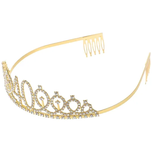 Party Crown Headband Golden Metal Rhinestone 1Pcs for Women