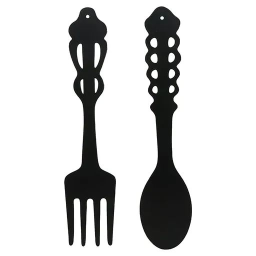 Metal Fork Spoon Wall Decor Hanging Sculpture Farmhouse Wall Decor for Kitchen, Two-Piece Wall Sticker Set Wrought iron wall decoration Black