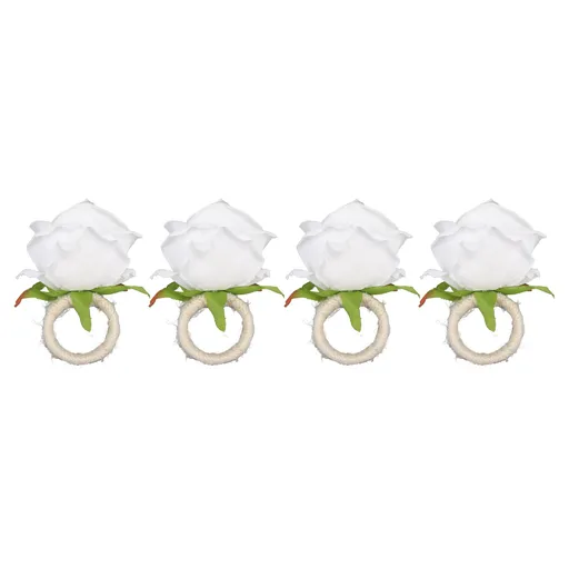 4PCS Rose Napkin Ring Simulated Plastic Reusable Vine Design Napkin Holder Ring for Restaurant White