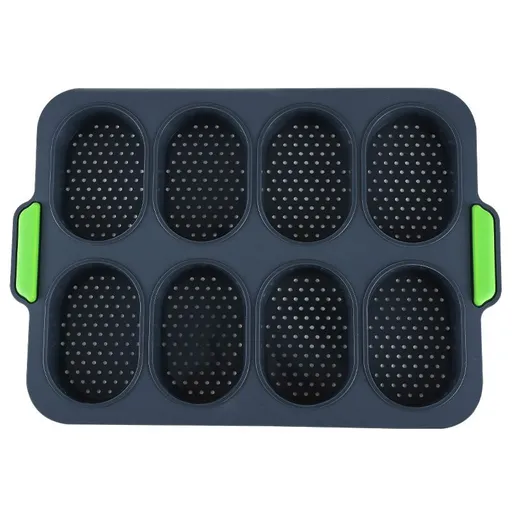 Mini Baguette Baking Tray Silicone French Bread Mold 8 Holes Bread Baguette Pan Non Stick DIY Oval Loaf Pan with Handles