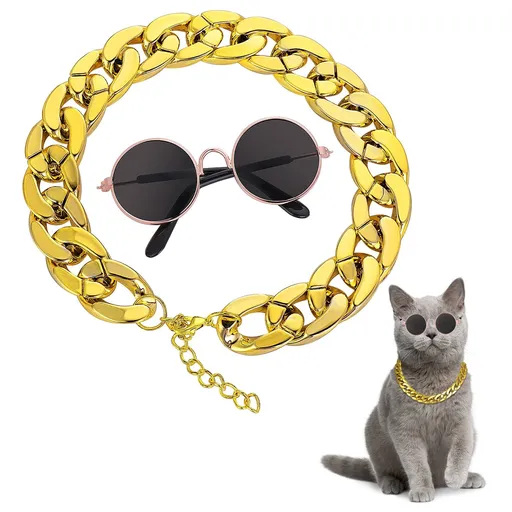 Cat Sunglasses Gold Chain Costume Decorations UV Protection Classic Retro Puppy Retro Sunglasses Faux Photo Props