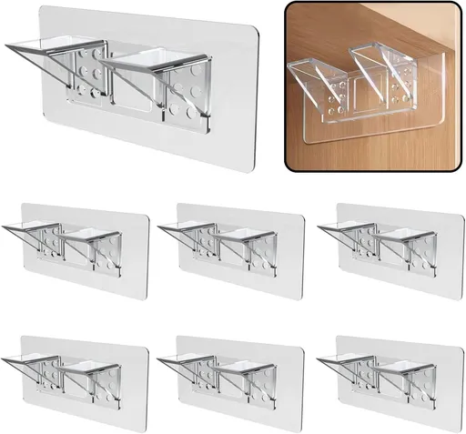 6-Pack Heavy-Duty Adhesive Shelf Brackets, Large Size Double Row Brackets, No-Drill Wall Mount Pegs,Shelf Support Pegs for Kitchen Cabinets, Bookshelves, and Closets