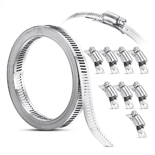 304 Stainless Steel 3.5M Hose Clamp Strap with 8 Fasteners Worm Clamp Adjustable Worm Gear Pipe Ducting Hose Clamp