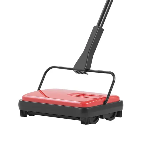 Carpet Sweeper Manual, Floor Sweeper with 300 ml Dustbin Capacity Easy to Empty, Red