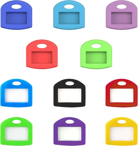 49 Pcs Key Covers Caps 1 Inch Key Covers Protectors with Blank Paper Labels and Clear Windows Soft Key Identifiers for Standard Regular Thin Flat House Keys (Not for Odd-Shaped), 11 Colors