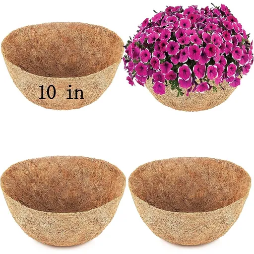 4Pack Coco Liner Coconut Planter Liners for Planters Hanging Basket, Round Husk Fiber Baskets Coir Plant Flower Mats Replacement for Indoor Outdoors Plants Flowers Pot/Box Basket (10inch)