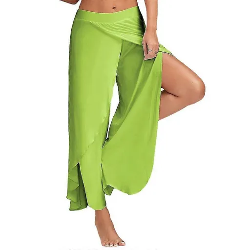 Women's Harem Palazzo Pants Wide Leg Split Flowy Loose Fit Casual Yoga Trousers Plus Green - M