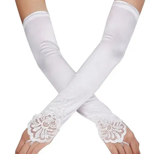 Fingerless Long Gloves Pierced Elbow Length Satin Gloves 19 Inches Stretchy Opera Evening Party 1920s Gloves for Women