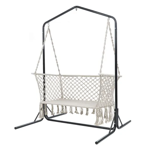 Gardeon Hammock Chair with Stand Macrame Outdoor Garden 2 Seater Cream