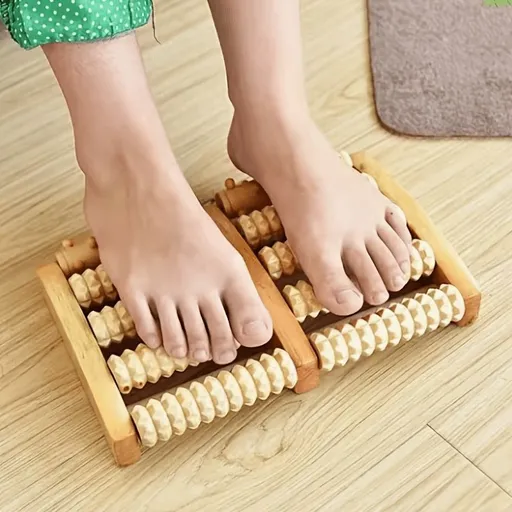 Wooden Foot Massage Roller Dual Control Foot Massager Portable Foot Roller Home - Wood color - Size 17-27cm