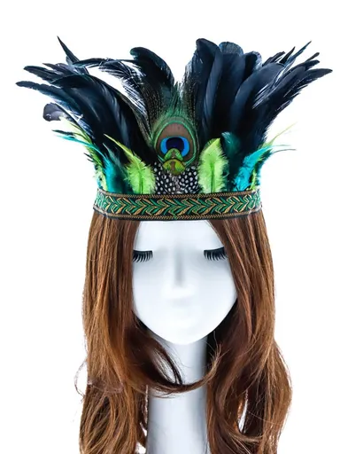 Peacock Feather Fascinator Decorative Feather Headpiece Crown Headdress Costume Halloween Headband for Party（adult version）