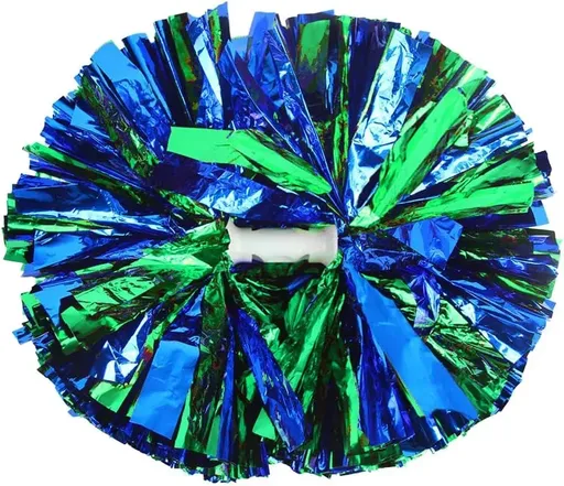 6 Pcs Metallic Cheerleading Pom Poms with Baton Handles for Sports Team Parties, Blue Green