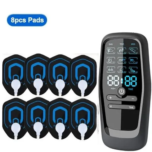 Dual Output EMS TENS Massage Machine, 9 Adjustable Modes, Type-C Rechargeable Muscle Stimulator with 8 Electrode Pads for Pain Relief & Muscle Rehabilitation