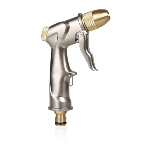 Garden Hose Spray Gun With Full Brass Nozzle, 100% Metal Heavy Duty Water Gun, High Pressure Spray Nozzle For Watering