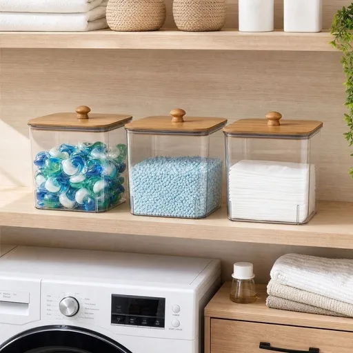 Plastic Laundry Pods Container with Lid | Laundry Detergent Storage Bin for Laundry Room Kitchen | Plastic Organizer with Knob Lid for Snacks Supplies | 1 Pack 4.57 Inch Square Stackable Storage
