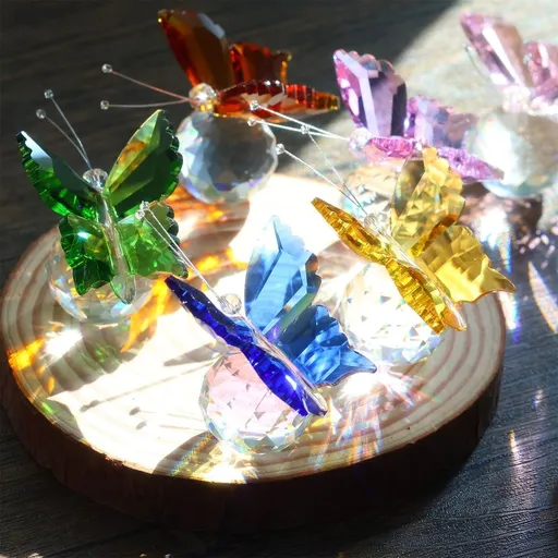 Crystal Butterfly Statue Glass Butterfly Crystal Ball Base Crystal Animal Collectibles Female Statue Gift