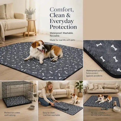 2pcs Grey Bone Print Pet Pad, Size XL (100×70cm)