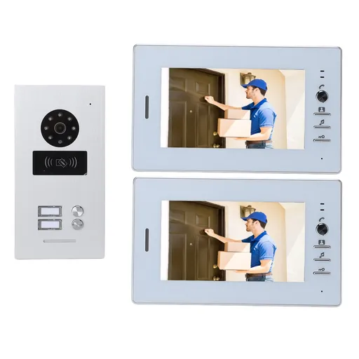 Wired Video Doorbell System 7 Inch Color HD Screen Visual Intercom Doorbell Swipe Card Intelligent Electronic Doorbell 100‑240V EU Plug
